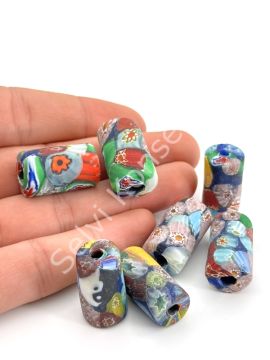 Gana-Krobo Cam Boncuk Karışık Renk-Desen 13x25 mm 10 Adet