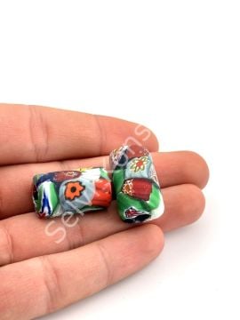 Gana-Krobo Cam Boncuk Karışık Renk-Desen 13x25 mm 10 Adet