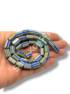 Özel Kesim Afrika Silindir Boru Mat Cam Boncuk Dizi Karma Renk Çizgili