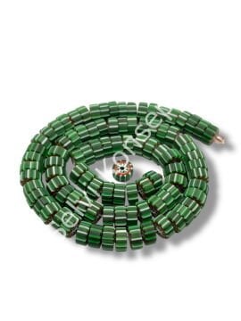 Özel Kesim Afrika Çizgili Disk-Rondela Mat Cam Boncuk Dizi Yeşil-Beyaz