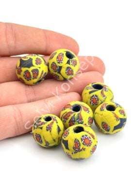 Gana-Krobo Cam Boncuk Sarı-Kırmızı 17 mm 10 Adet