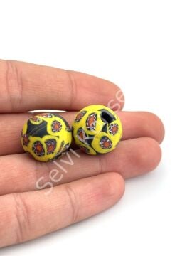 Gana-Krobo Cam Boncuk Sarı-Kırmızı 17 mm 10 Adet