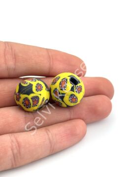 Gana-Krobo Cam Boncuk Sarı-Kırmızı 17 mm 10 Adet