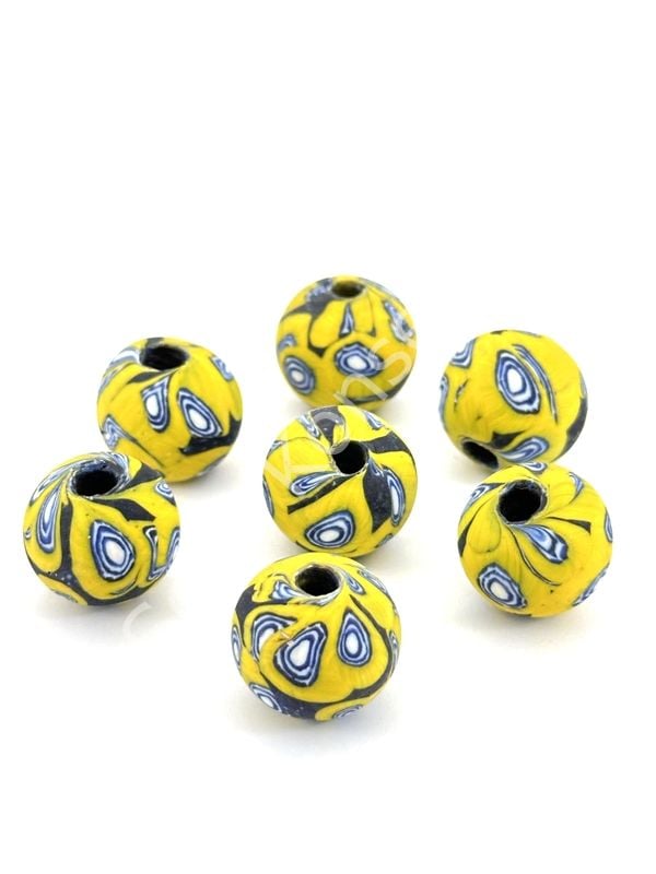 Gana-Krobo Cam Boncuk Sarı-Mavi 17 mm 10 Adet