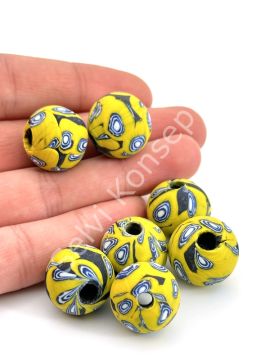 Gana-Krobo Cam Boncuk Sarı-Mavi 17 mm 10 Adet