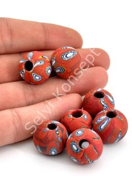 Gana-Krobo Cam Boncuk Kırmızı 17 mm 10 Adet