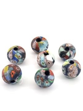 Gana-Krobo Cam Boncuk Karışık Renk-Desen 17 mm 10 Adet