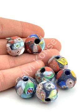 Gana-Krobo Cam Boncuk Karışık Renk-Desen 17 mm 10 Adet