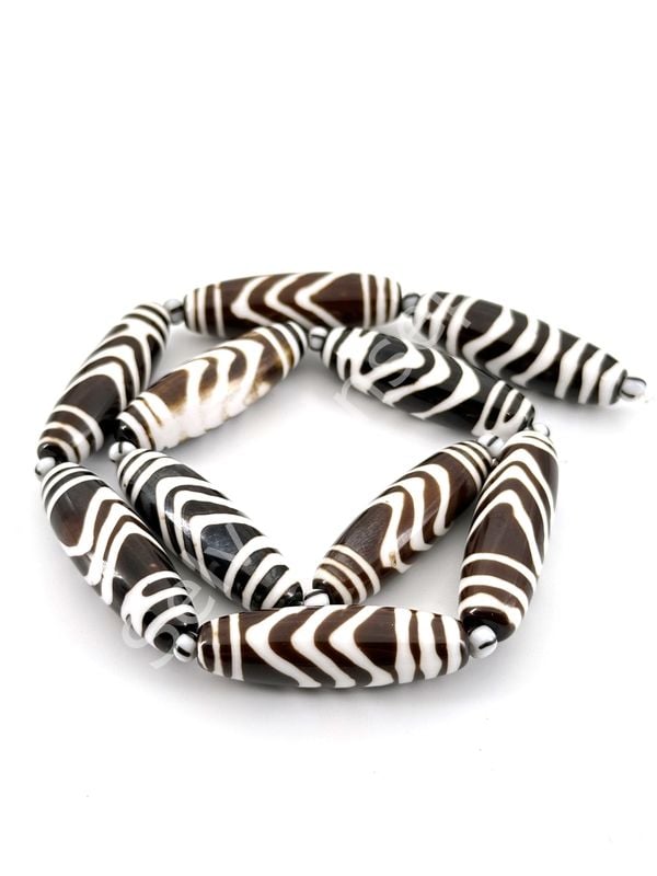 Etnik Desenli Oval Reçine Dizi Boncuk Açık Kahverenği