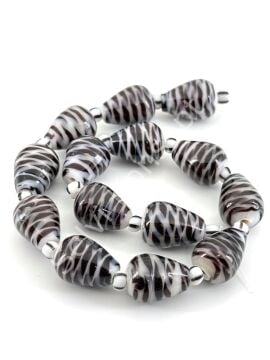 Beyaz Üzeri Siyah Desenli Damla Dizi Cam Boncuk