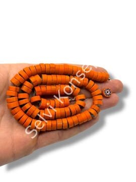 Özel Kesim Afrika Çizgili Disk-Rondela Mat Cam Boncuk Dizi Turuncu