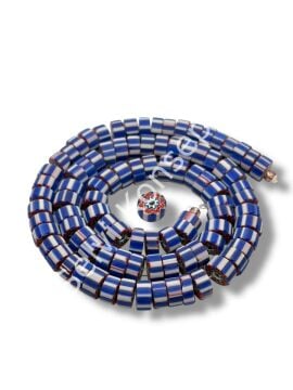 Özel Kesim Afrika Çizgili Disk-Rondela Mat Cam Boncuk Dizi Lacivert-Beyaz
