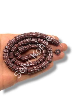 Özel Kesim Afrika Çizgili Disk-Rondela Mat Cam Boncuk Dizi Kahverengi-Beyaz