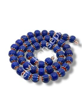 El Yapımı Afrika Chevron Küre Çizgili Cam Boncuk Lacivert 9-10 mm