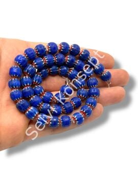 El Yapımı Afrika Chevron Küre Çizgili Cam Boncuk Lacivert 9-10 mm