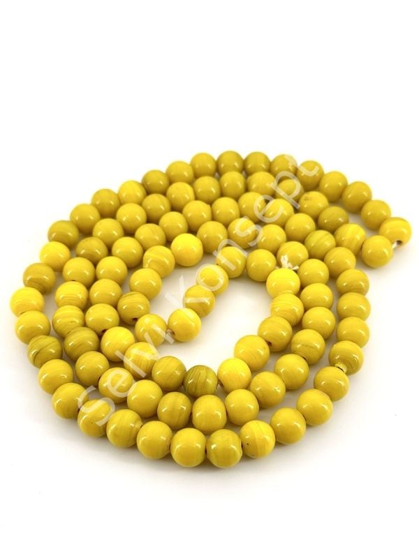 Yuvarlak Dizi Cam Boncuk Sarı 9 mm