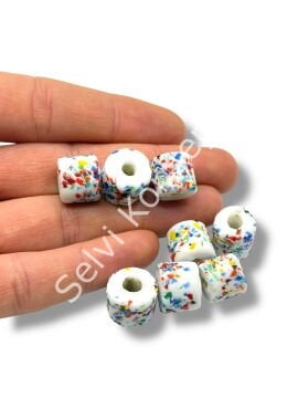 Gana Mozaik Krobo Cam Boncuk Beyaz ~12-15 mm 20 Adet