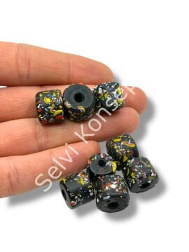 Gana Mozaik Krobo Cam Boncuk Siyah ~12-15 mm 20 Adet