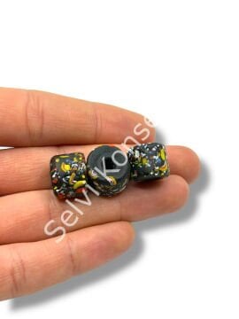 Gana Mozaik Krobo Cam Boncuk Siyah ~12-15 mm 20 Adet