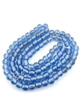 Yuvarlak Dizi Cam Boncuk  Şeffaf Saks Mavi 9 mm