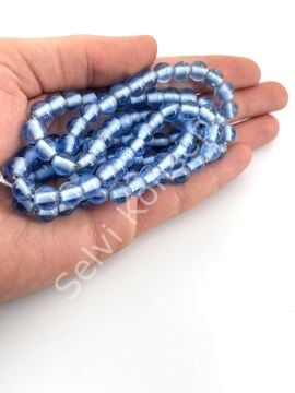 Yuvarlak Dizi Cam Boncuk  Şeffaf Saks Mavi 9 mm