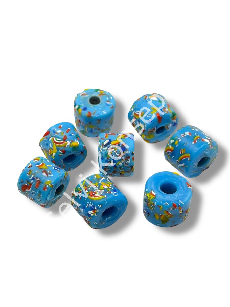 Gana Mozaik Krobo Cam Boncuk Mavi ~12-15 mm 20 Adet