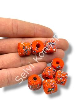 Gana Mozaik Krobo Cam Boncuk Turuncu ~12-15 mm 20 Adet