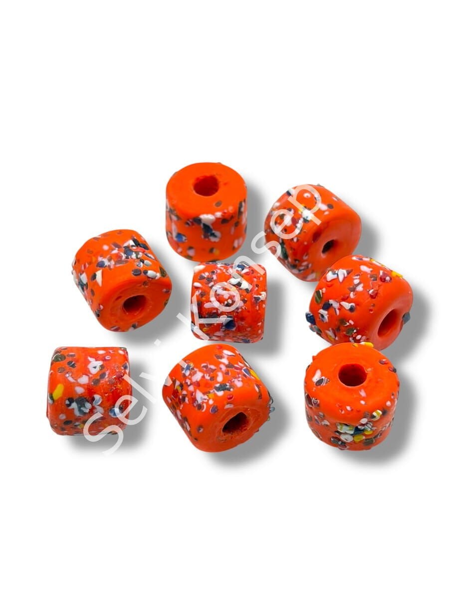 Gana Mozaik Krobo Cam Boncuk Turuncu ~12-15 mm 20 Adet