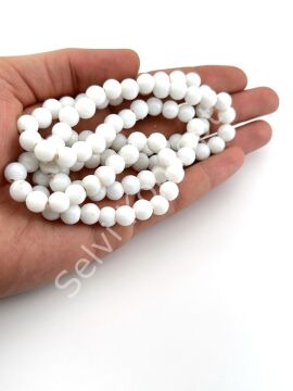 Yuvarlak Dizi Cam Boncuk Beyaz 9 mm