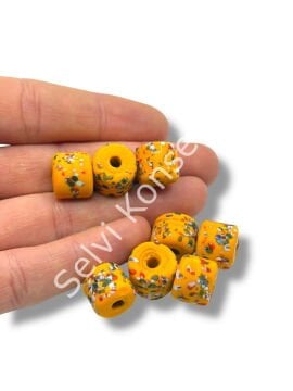 Gana Mozaik Krobo Cam Boncuk Hardal ~12-15 mm 20 Adet