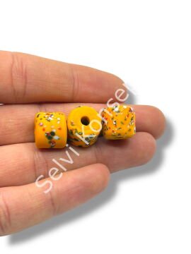 Gana Mozaik Krobo Cam Boncuk Hardal ~12-15 mm 20 Adet