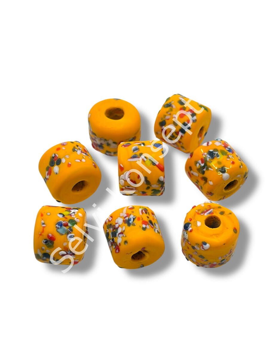 Gana Mozaik Krobo Cam Boncuk Hardal ~12-15 mm 20 Adet