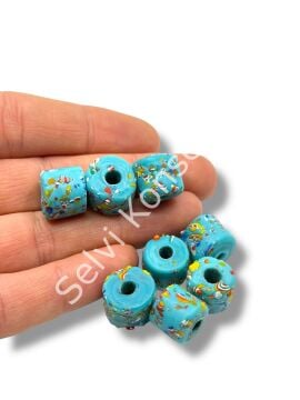 Gana Mozaik Krobo Cam Boncuk Turkuaz ~12-15 mm 20 Adet