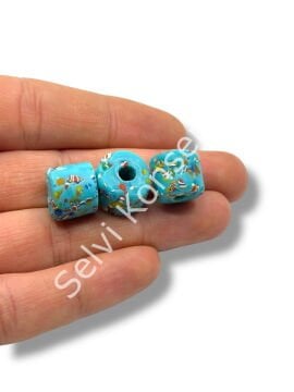 Gana Mozaik Krobo Cam Boncuk Turkuaz ~12-15 mm 20 Adet