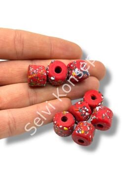 Gana Mozaik Krobo Cam Boncuk Kırmızı ~12-15 mm 20 Adet