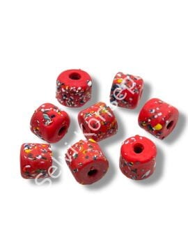 Gana Mozaik Krobo Cam Boncuk Kırmızı ~12-15 mm 20 Adet