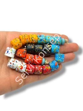 Gana Mozaik Krobo Cam Boncuk Karnaval Mix Dizi ~12-15 mm