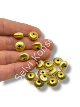 Pulipori Pirinç Boncuk Bombeli Rondela Saten Altın Renk 12x7 mm 10 Gr