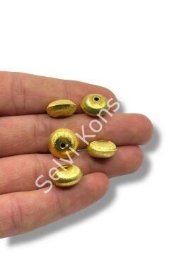 Pulipori Pirinç Boncuk Bombeli Rondela Saten Altın Renk 14x8 mm 10 Gr