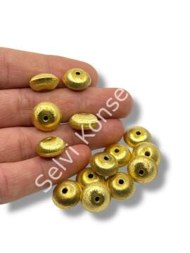 Pulipori Pirinç Boncuk Bombeli Rondela Saten Altın Renk 14x8 mm 10 Gr