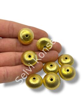 Pulipori Pirinç Boncuk Bombeli Rondela Saten Altın Renk 19x10 mm 10 Gr