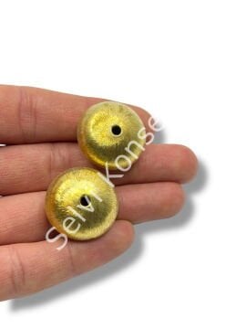 Pulipori Pirinç Boncuk Bombeli Rondela Saten Altın Renk 25x13 mm 10 Gr