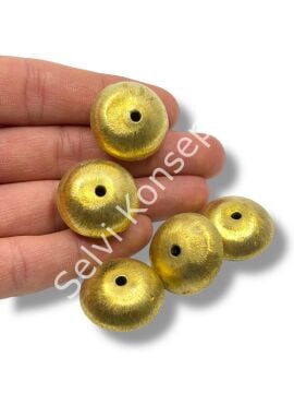 Pulipori Pirinç Boncuk Bombeli Rondela Saten Altın Renk 25x13 mm 10 Gr