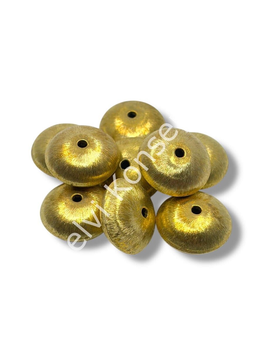 Pulipori Pirinç Boncuk Bombeli Rondela Saten Altın Renk 25x13 mm 10 Gr