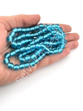 Yuvarlak Dizi Cam Boncuk Şeffaf Mavi 9 mm