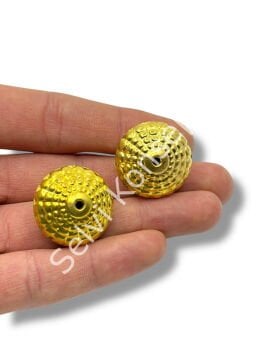 Pulipori Pirinç Boncuk Bombeli Kabartma Desenli Rondela Parlak Altın Renk 25x15 mm 10 Gr
