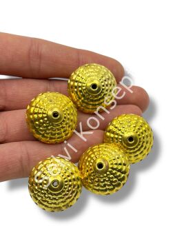 Pulipori Pirinç Boncuk Bombeli Kabartma Desenli Rondela Parlak Altın Renk 25x15 mm 10 Gr