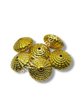 Pulipori Pirinç Boncuk Bombeli Kabartma Desenli Rondela Parlak Altın Renk 25x15 mm 10 Gr