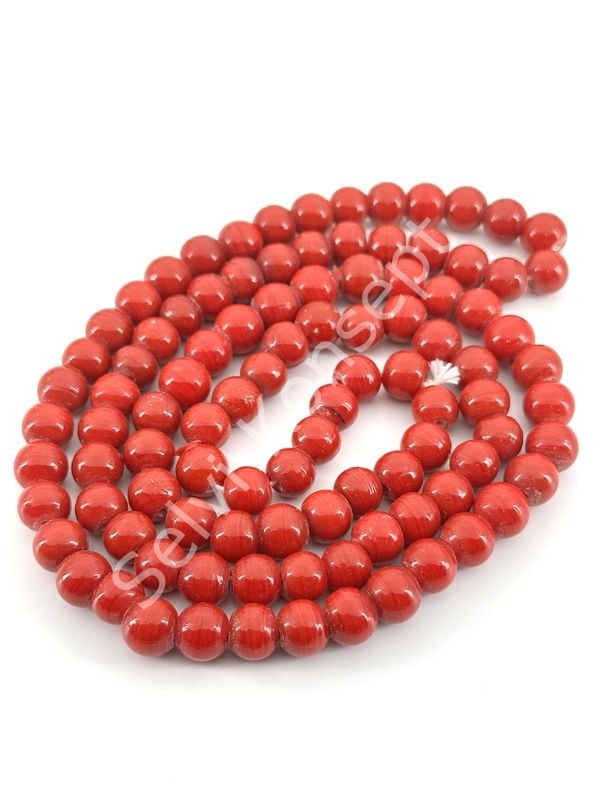 Yuvarlak Dizi Cam Boncuk Kırmızı 8 mm