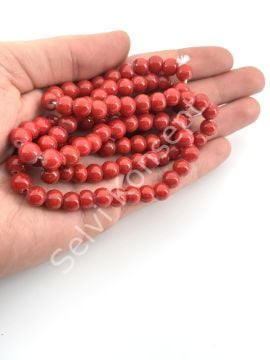 Yuvarlak Dizi Cam Boncuk Kırmızı 8 mm